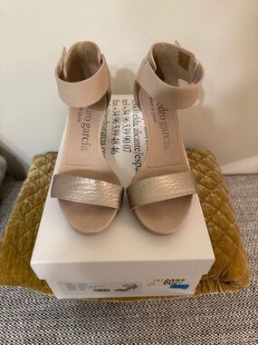 Pedro Garcia plume Ankle-Strap Sandals with Metallic Champagne Toe and heel